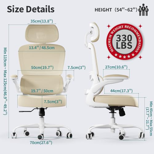 TRALT Office Chair Ergonomic Desk Chair, 330 LBS Home Mesh Office Desk Chairs with Wheels, Comfortable Gaming Chairs (1, Beige) - color: Beige