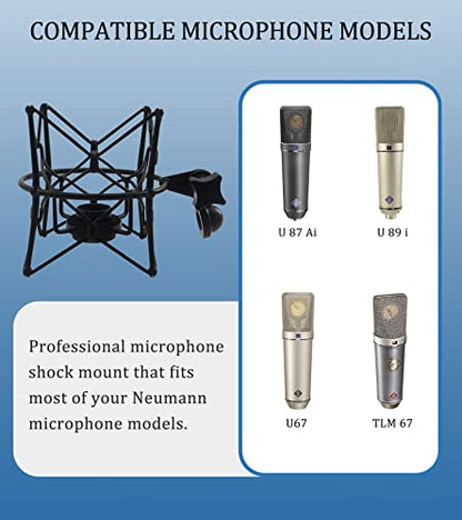 SUUNTOK Microphone Shock Mount Anti-Vibration Mic Holder Spider Recording Mic Shockmount Stand Compatible with Neumann U87 Ai, U89 i and TLM 67 (Black) - style: Black Compatible with U87 Ai