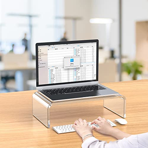 Acrylic Monitor Stand Riser Clear Laptop Stand Riser L14 xW7.5 xH4 | Compatible with All Notebooks and Monitor, Computer Stand for Desk Organizer, White Aesthetic Design, For Office Home iMac - size: 14''