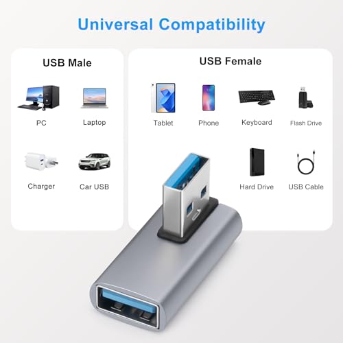 90 Degree USB3.0 Adapter (2 Pack), Left Angle and Right Angle 3.0 USB A Male to Female Converter Extender for PC, Laptop, USB A Charger, Power Bank and More, USB3.0 Expansion Adapter - style: 3.1USBm-USBf-MD