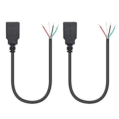 Short USB A Female 4 Pin Bare Wire 11inch,USB 5V/2A 4 Pin Pigtail Open End Power and Data Cable,for USB Equipment Installed or Replacement Repair DIY Cable(2Pcs) - style: USB A Female - 2Pcs