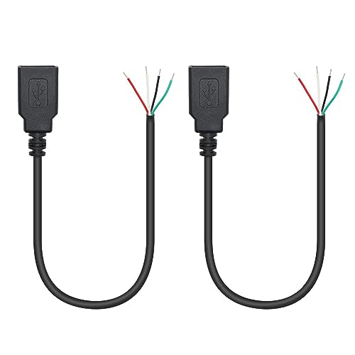 Short USB A Female 4 Pin Bare Wire 11inch,USB 5V/2A 4 Pin Pigtail Open End Power and Data Cable,for USB Equipment Installed or Replacement Repair DIY Cable(2Pcs) - style: USB A Female - 2Pcs