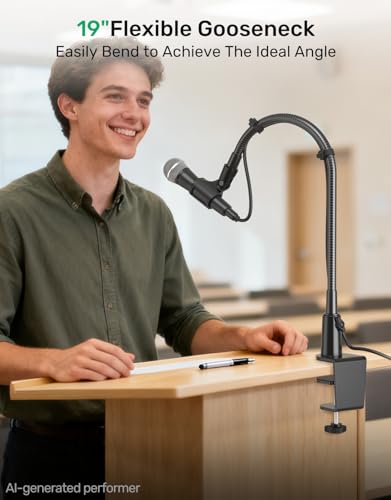19" Flexible Gooseneck Mic Stand with Desk Clamp【Heavy Duty】 & with 2 Mic Holders, 1/4" & 3/8" Adapters，for Gaming, Live Streaming, Podcast, Conference, and Podium - size: Upgraded Heavy-Duty Clamp