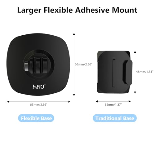 HSU Flexible Adhesive Mount with 3M Adhesive Sticky | Same & Vertical Direction Adjust Arm for Insta360 X4 X3 X2, GoPro Hero 13/12/11/10/9, DJI Osmo Action Camera Accessories