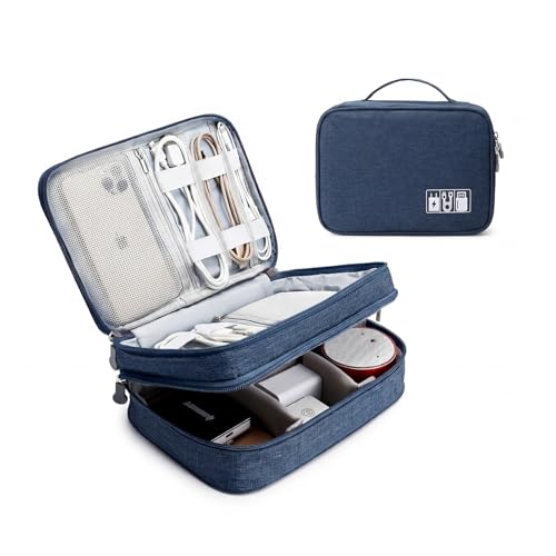Lanola Travel Cable Organizer Bag, Electronic Accessories Case Portable Double Layer Cable Storage Bag for Cord,phone,Charger, Flash Drive, Phone, SD Card,Personal Items - (Dark Blue) - color: Dark Blue