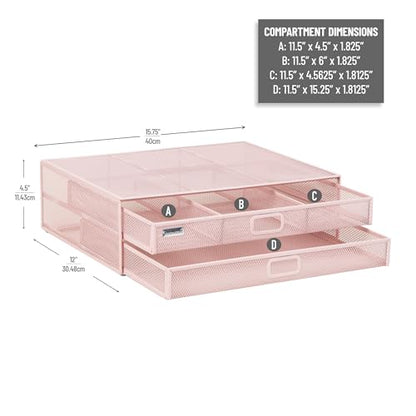 Mind Reader Mesh Monitor Stand, Pink | Storage Drawer, Ventilated Laptop Riser, Desktop Organizer, Metal Mesh
