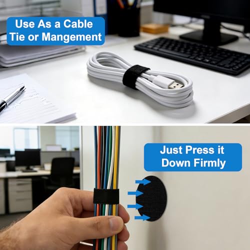 XANGNIER 50 Pair Cable Management Under Desk,Adjustable Hook and Loop Cable Ties,Self Adhesive Cord Organizer,Reusable Cord Straps for PC Computer Wire Organizer,Home Office Essentials