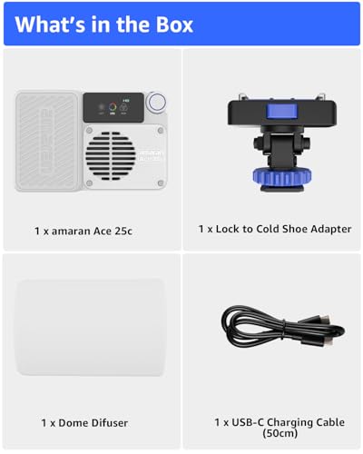 amaran Ace 25c Video Light,25w RGB Portable Light for Photography On-Camera Video Lights CRI/TLCI 95+,CCT 2,300K-10,000K,Rechargeable Dimmable Vlog Light,APP Control,PD Charging (White) - color: White