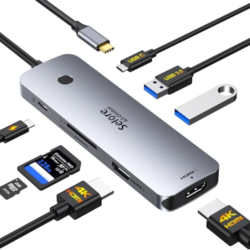 Selore USB C Docking Station Dual HDMI Monitor, USB C to Dual HDMI Adapter with 4K@60Hz HDMI, 100W PD, SD/TF, USB A&C 3.0 Ports, Laptop Docking Station for Dell XPS/HP/Lenovo/Surface/Yoga etc - color: Grey, size: 9-in-1
