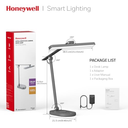 Honeywell Desk Lamp for Home Office, H4 Sunturalux™ Eye-Caring LED Desk Light, 700LM Dimmable Desk Lamp with Timer, Adjustable Desk Reading Light, Touch Auto Dimming Table Lamp for Study, Bedroom - color: Gray