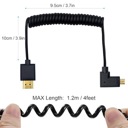 Duttek Extreme Slim Micro HDMI to HDMI Coiled Cable, Right Angled HDMI to Micro HDMI Cable 4K@60Hz 18Gpbs for Camera Monitors, Capture Cards + More,1080P, 4K@60Hz, HD, 3D 1FT-4FT - size: Right Angled 1.2M