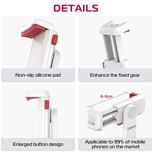 ULANZI Phone Tripod Mount ST-06S White, Universal Smartphone Mount Adapter with 2 Cold Shoe, 360° Rotates and Adjustable Cell Phone Clip Clamp Holder, Compatible with iPhone, Samsung Galaxy and More - color: White