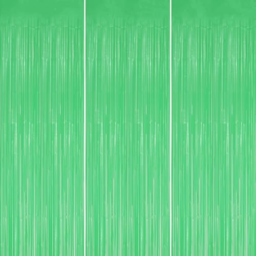 DECOCKRAT 3 Pack Foil Fringe Backdrop - Pastel Light Green Shiny Tinsel Curtains for Party Decoration/Photo Booth Props - 3.3x8.2 FT Metallic Foil Backdrop for Birthday, Wedding, Graduation, Christmas - color: Pastel Light Green