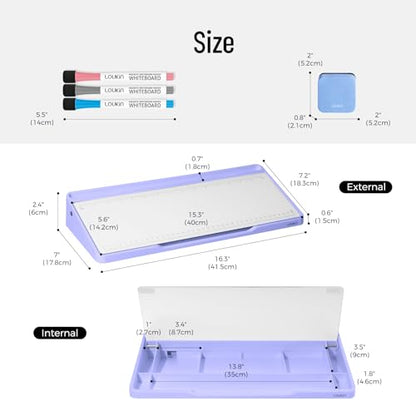 LOUKIN Glass Desktop Whiteboard, 15.3" x 5.6" Dry Erase Desk Board with Dotted and Graduated Surface, Desktop Buddy, Great for Design and Drawing, 3 Markers and 1 Dry Erase Eraser Included (Purple) - color: Purple