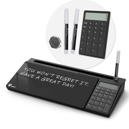 TOWON Desktop Glass Whiteboard with Basic Calculator, 12 Digit LCD Display, Desk Organizers with Accessories for Office, Home, School Supplies, Storage with Dry Erase Board Surface, Black, 17'' x 6'' - color: Cal Black