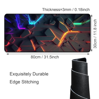 3D Neon Geometric Gaming Mouse Pad – Blacklight Large Extended Glow in the Dark Waterproof E-Sports Desk Mat with Non-Slip Base for Gamers & Office - 31.5" x 11.8" - color: Geometric I