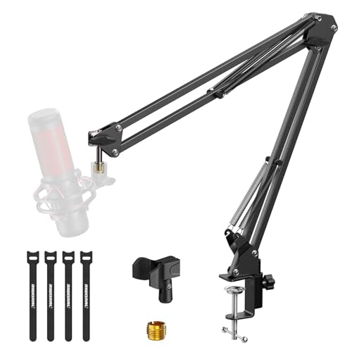 Microphone Arm Stand,Heavy Duty Adjustable Suspension Boom Scissor Microphone Stand with Clamp Clip & 3/8" to 5/8" Adapter and Cable Ties for Podcast, Streaming, Gaming, Recording