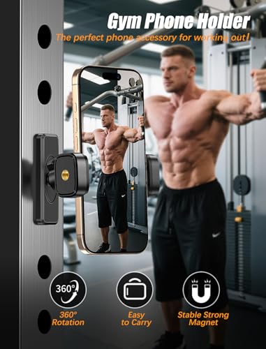 Gym Magnetic Phone Holder【Strong Magnets】- 360 Adjustable Magnetic Phone Mount, Phone Holder Gym Accessories for Men Women Compatible with All Smartphones 4.7-7" - color: Black