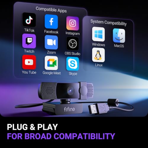 FIFINE K438 4K Resolution Webcam with Microphone | 4k Reseolution, Auto-Focus, USB Computer Camera, Built in Noise Reduction Mic, Privacy Cover, 6P Lens, 76.3° FOV, Plug & Play