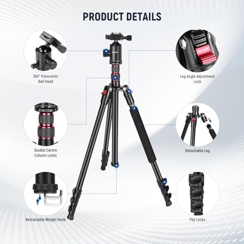 NEEWER 77" Camera Tripod Monopod with Cell Phone Holder Compatible with iPhone for Video Recording, Compact Aluminum Travel Stand with Ball Head QR Plate Bag Cleaning Cloth, Max Load 34lb, TP77 - style: Travel Tripod w/Cleaning Cloth