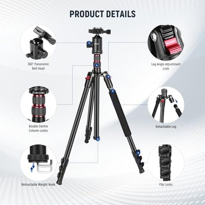 NEEWER 77 inch Camera Tripod Monopod for DSLR, Phone with 360° Panoramic Ball Head, 2 Axis Center Column, Arca Type QR Plate, Bag, Compact Aluminum Lightweight Travel Tripod 34lb Max Load, TP77 - style: Travel Tripod