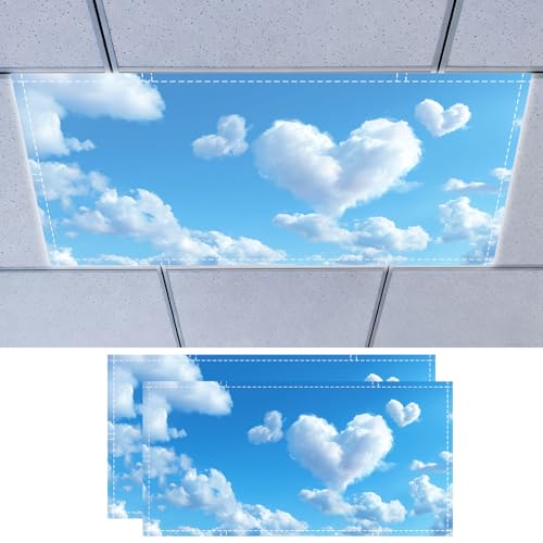 Nuxovilar 2 pack Classroom Light Covers Heart Clouds Blue Sky Polyester 4x2 Feet Light Covers for Ceiling Lights Decor for Classroom Home Office - color: Mi07821-2pcs