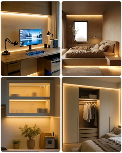 ALITOVE USB LED Light Strip 5V 6.56FT 3000K Warm White COB LED Strip Lights with Remote Lights Dotless Super Bright Dimmable Flexible for TV Backlight Bedroom Under Cabinet Kitchen Shelf Lighting - color: 3000K Warm White, size: 6.5FT