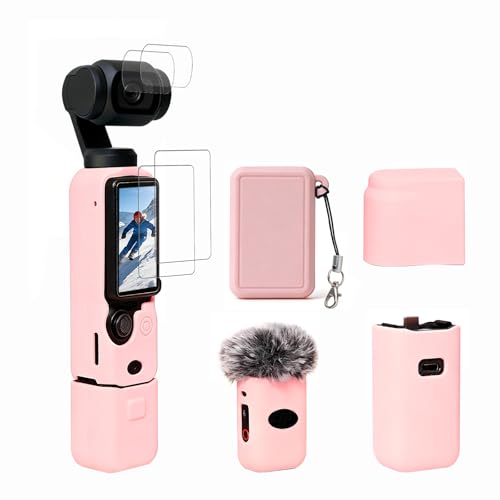 Case for DJI Osmo Pocket 3/Xtra Muse Camera, Soft Silicone Protective Case, Slim Fit Skin with mic Cover and Screen Protector Accessories for Osmo Pocket 3/Xtra Muse,Anti-Scratch (Pink) - color: Pink