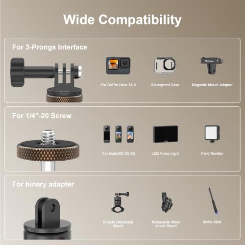 Mini Ball Head, Aluminum Vertical Bracket Tripod Adapter, 360° Rotation Camera Tripod Swivel Mount, 1/4" Screw to 2-Prong Conversion Adapter Compatible with GoPro, DJI Osmo/Pocket, Insta360, AKASO - color: S3020.