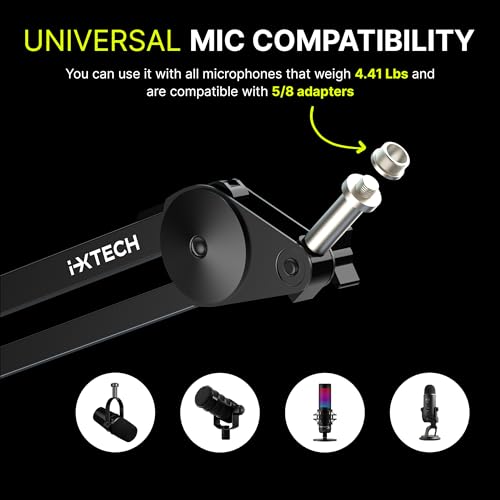 IXTECH Microphone Boom Arm Stand, Heavy Duty Adjustable Mic Stand with Cable Ties, Desk Mount Arm Stand for Gaming Streaming Podcasting. - color: MI06 LARGE