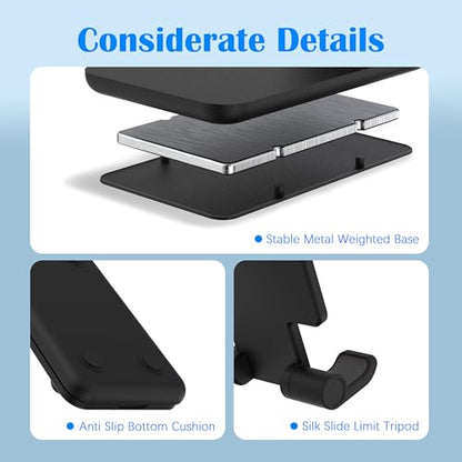 Cell Phone Stand, Adjustable Angle and Height Cell Phone Holder for Desk, Foldable and Portable, Anti-Slip Silicone Pad, Compatible with All Mobile Phones and 4-8 Inch Devices, Black - color: Black