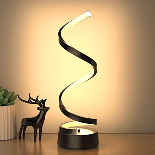 NUÜR Classic Spiral LED Table Lamp Black, Dimmable Metallic Bedside Lamp with Touch Controller, 3 Colour Temperature, 15.8 Inch Height, Contemporary, Decorative Lamp for Home, Living Room & Office - color: Black