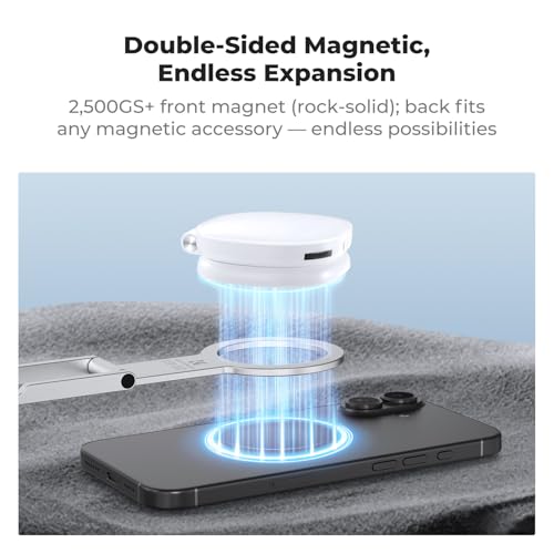 K&F CONCEPT 7mm 59g Magnetic Phone Stand, Foldable Selfie Stick for iPhone, Dual-Sided Magnets Mini Tripod Pocket Cell Phone Stand with Hook, Compatible with iPhone 17-12 Series Android Phones - color: Silver