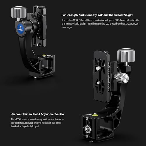 Leofoto Camera Gimbal Head, Professional Gimbal Tripod Head, 3/8" and 1/4" Mounting Hole with Arca-Swiss Quick-Release Plate for Outdoor Video/Wildlife Photography, Max Load to 22 kg/48.5lb (MPG-02) - color: MPG-02-Max Load 55.12lb