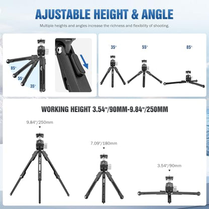 LEOFOTO 9.84" Aluminum Table Tripod with Ball Head for Camera, 360° Rotation Desktop Tripod with 1/4" Screw for Phone Adaptor/Projector/Sport Camera, Max Load 11lb - size: MT-03S with Ball Head