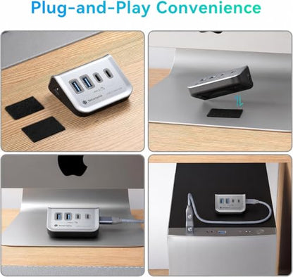 Yottamaster 4-in-1 USB C Hub, 10Gbps USB 3.2 Gen 2 Desktop Hub with 2 USB-A& 2 USB-C Data Ports, 2-in-1 USB-C/A Cable, Angled USB Splitter for PC, Laptop, Mac mini, MacBook, iMac(Not Support Charging) - style: with 2 USB-C & 2 USB-A