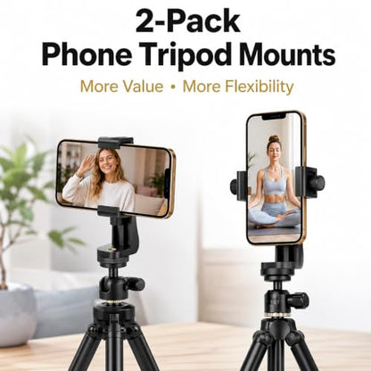 Acuvar 2-Pack Phone Tripod Mount for iPhone & Android, Universal Smartphone Holder Adapter with 1/4” Screw, 360° Rotating Vertical & Horizontal Clamp for Tripods, Ring Lights, Selfie Sticks - style: 4) 2 Pack Rotating Phone Mount