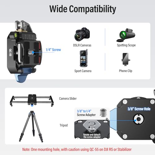 SIRUI 55mm Quick Release Plate and Clamp Base Kit, Camera Mount Adapter with 1/4" and 3/8" Thread, Quick-Release Attach Mount Plate for Tripod Monopod DSLR Stabilizer, QC-55 - size: Quick Release Plate with Clamp Base