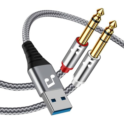 USB to 1/4 inch Audio Cable, USB to Dual TS Mono Cable, 6.35mm TS to USB-A Y-Splitter Audio Cable for Pc, Laptop Link to Amplifier, Mixing Console, Speaker - 6 Feet - size: 6Feet