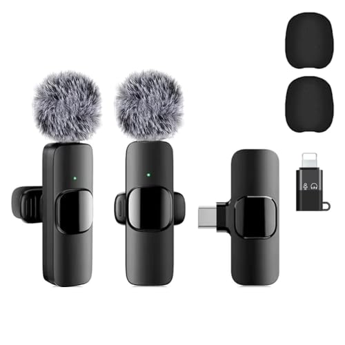 SAKHAR Wireless Lavalier Mic for iPhone & Android USB-C, Dual Clip-On Lapel Mics with DSP Noise Reduction, Plug & Play, 2 Transmitters + Receiver for TikTok, YouTube, Interviews & Video Recording