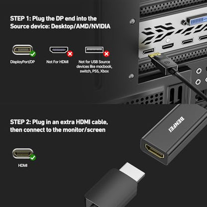 BENFEI 4K DisplayPort to HDMI Adapter, Uni-Directional DP 1.2 Computer to HDMI 2.0 Screen Gold-Plated DP Display Port to HDMI Adapter (Male to Female) Compatible with Lenovo Dell HP and Other Passive - color: Black, style: 4K 30Hz-1 Pack