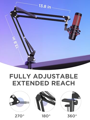 InnoGear Boom Arm Microphone Mic Stand for Blue Yeti HyperX QuadCast SoloCast Snowball Fifine Shure SM7B and Other Mic, Black - color: Black, style: Standard Mic Arm
