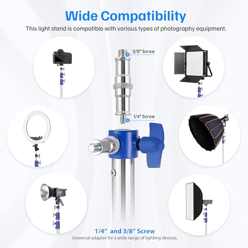 Light Stand Photography, 9.2ft/280cm Air-Cushioned Heavy Duty Studio Light Stand with 1/4" and 3/8" Screw, Aluminum Alloy Photo Video Tripod Stand for Ring Light, Softbox, LED Panel, Max Load 22lb - color: Blue