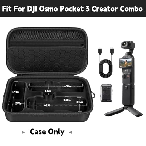 Boobowl Hard Case for DJI Osmo Pocket 3 Creator Combo, Portable Travel Storage Bag Fits Camera with Original Protective Cover, Battery Handle & Mic 2, Shockproof Organizer with Shoulder Strap - Black