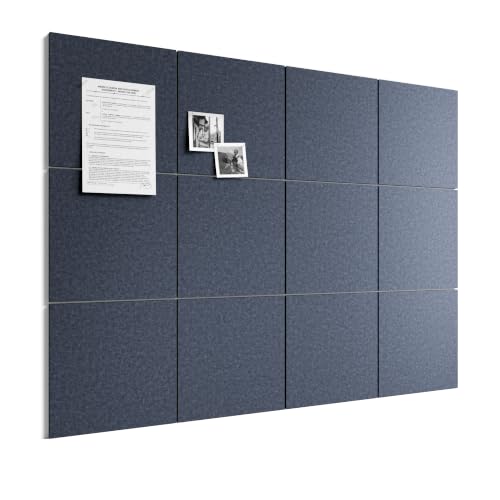 Bumusty Large Cork Board 48" x 36" Alternative - 12 Pack Felt Wall Tiles with 70 Safe Removable Adhesive Tabs, 30 Pushpins, Cork Boards for Walls Pin Board Bulletin Board Office Decor (Navy Blue) - color: Navy Blue, size: Solid Tile 12-Pack