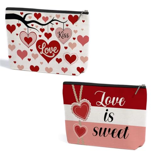 ZHAMEN 2 Pcs Love Is Sweet Makeup Bag, Organizer Portable Pouch Purse Travel Essentials Organizer Cosmetic Bags for Women, Cute Heart Travel Makeup Accessories, Birthday Gifts for Women - color: Multicolor 1454
