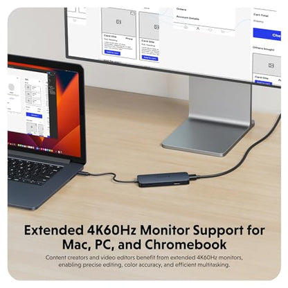 HyperDrive Next 8 Port USB C Hub for Mac, PC, and Chromebook with 4K60Hz HDMI, 2 USB-A, 10Gbps 140W Power Delivery, SD & microSD Card Reader, Ethernet Ports - size: 8 Port USB-C Hub with 2x USB-A