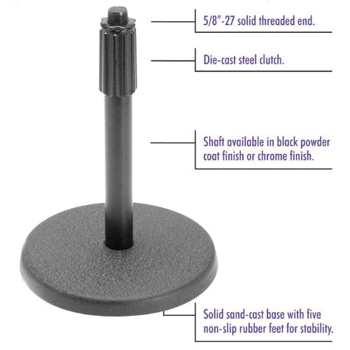 OnStage DS7200B Adjustable-Height Desktop Microphone Stand – Black - 2 Pack