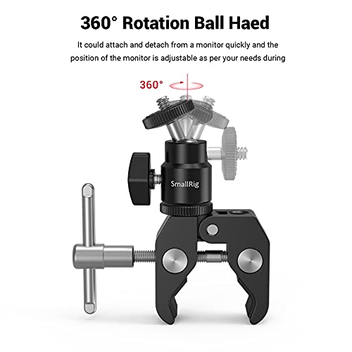 SmallRig Super Clamp Mount with Mini Ball Head Mount, Hot Shoe Adapter with 1/4 Screw for LCD Field Monitor, LED Lights, Flash, Microphone, for Gopro, for DJI Action 2, for Insta360