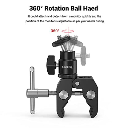 SmallRig Super Clamp Mount with Mini Ball Head Mount, Hot Shoe Adapter with 1/4 Screw for LCD Field Monitor, LED Lights, Flash, Microphone, for Gopro, for DJI Action 2, for Insta360